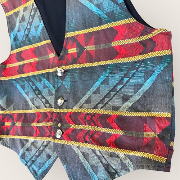 True Grit Vintage Southwest Aztec Tapestry Vest Tuxedo Woven Men Size L / 4 USA - Picture 5 of 11